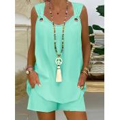 Solid Two-piece Set V Neck Sleeveless Tank Top & Shorts Outfits