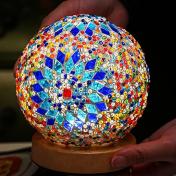 Mosaic Glass Lamps with Wooden Base