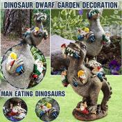 Dinosaur Eating Gnomes Garden Art Outdoor for Fall Winter Garden Decor