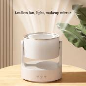 Rechargeable Bladeless Table Fan with Makeup Mirror and LED Lights