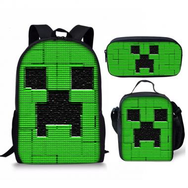 Minecraft Inspired 3PCS Backpack Set
