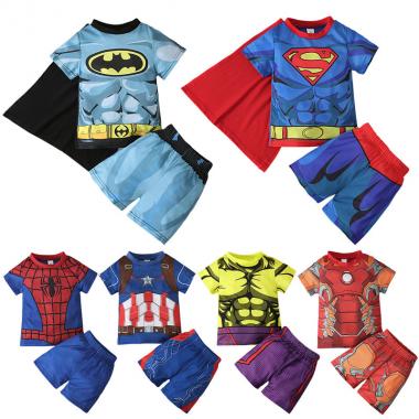 Kids Boys Superhero Spiderman Cape T-Shirt Shorts Outfit