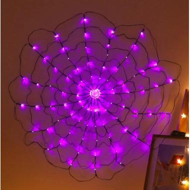 Halloween 70 LED Purple Spider Web Lights with Spider