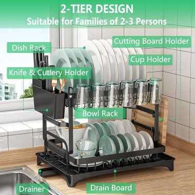 Rustproof Kitchen Dish Drying Rack with Drainboard