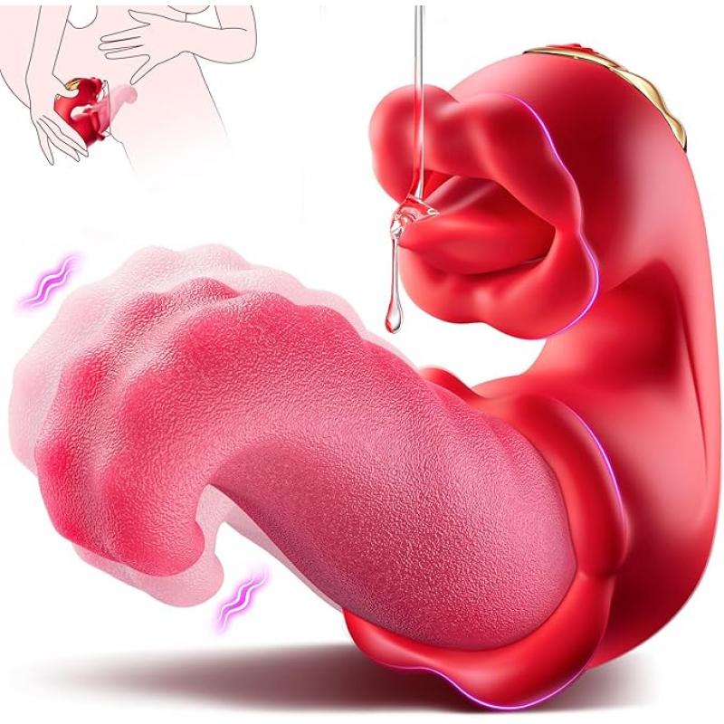 4 in 1 Tongue Thrusting Vibrators Dildo Rose Sex Toy