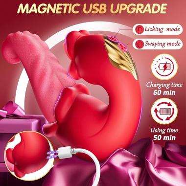 4 in 1 Tongue Thrusting Vibrators Dildo Rose Sex Toy