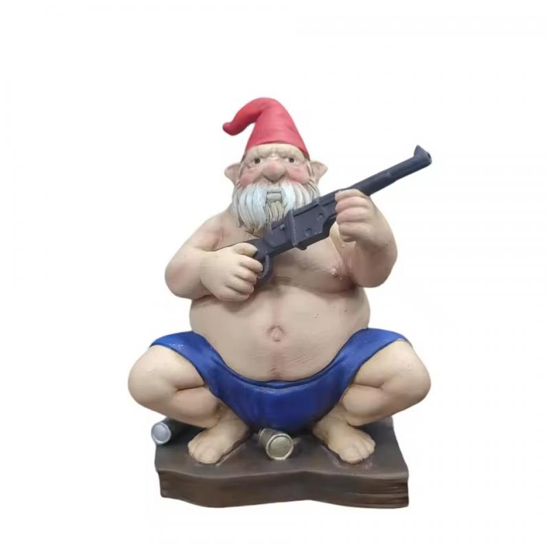 Fierce Mafia Gnome with Gun Creative Resin Carved Ornament