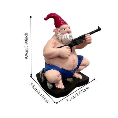 Fierce Mafia Gnome with Gun Creative Resin Carved Ornament
