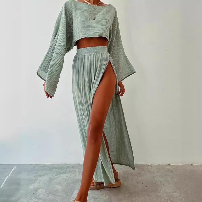 Chic 2 Piece Set: Spring Crop Top & High Waist Skirt Outfit