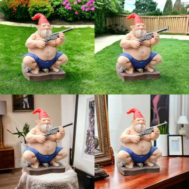 Fierce Mafia Gnome with Gun Creative Resin Carved Ornament