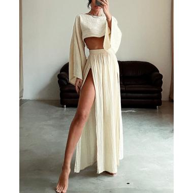 Chic 2 Piece Set: Spring Crop Top & High Waist Skirt Outfit