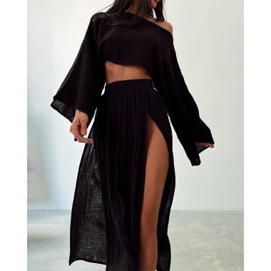 Chic 2 Piece Set: Spring Crop Top & High Waist Skirt Outfit