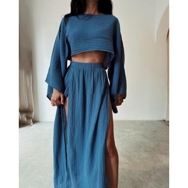 Chic 2 Piece Set: Spring Crop Top & High Waist Skirt Outfit
