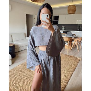 Chic 2 Piece Set: Spring Crop Top & High Waist Skirt Outfit