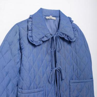 DENIM TIE FRONT BOW OVERSIZED QUILTED JACKET