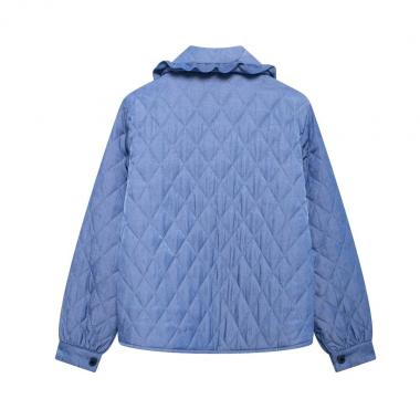 DENIM TIE FRONT BOW OVERSIZED QUILTED JACKET