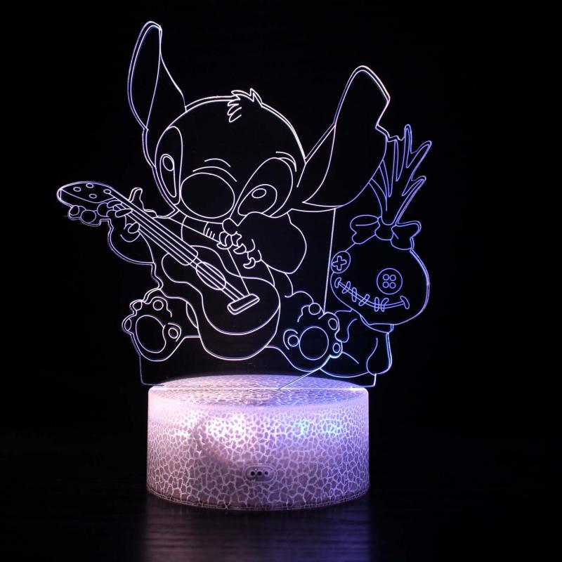 Stitch 3D Night Light Colors Changing Remote Cracked Base Led Lamp