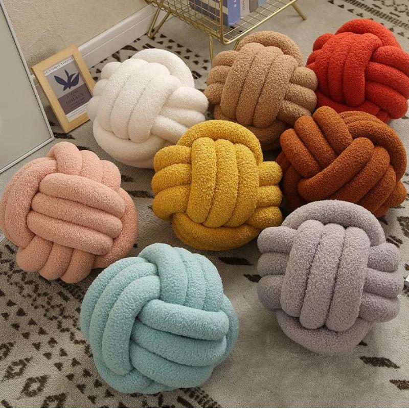 Handmade Soft Home Decorative Round  Knotted Plush Pillow