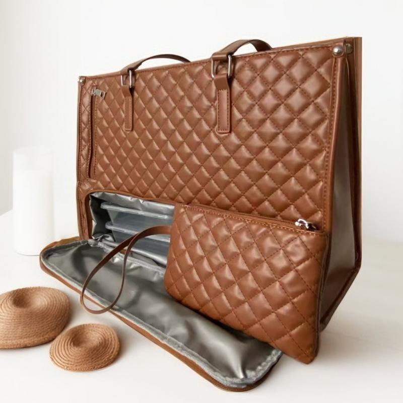 Quilted PU Leather Computer Tote Bag With Insulation Compartment