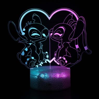 Stitch 3D Night Light Colors Changing Remote Cracked Base Led Lamp