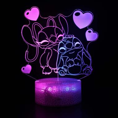 Stitch 3D Night Light Colors Changing Remote Cracked Base Led Lamp