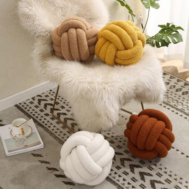 Handmade Soft Home Decorative Round  Knotted Plush Pillow