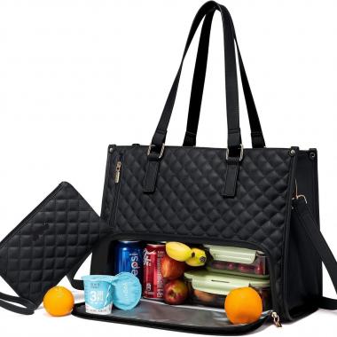 Quilted PU Leather Computer Tote Bag With Insulation Compartment