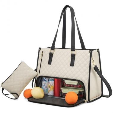 Quilted PU Leather Computer Tote Bag With Insulation Compartment