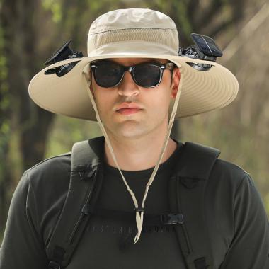 Outdoor Hiking Wide Brimmed Sun Hat With Solar Fan For Men