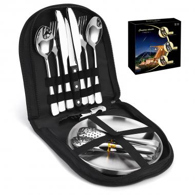 Outdoor Camping Stainless Steel Portable Cutlery Set Handbag