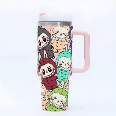 40 oz Labubu 304 Stainless Steel Insulated Cup With Handle And Silicone Straw