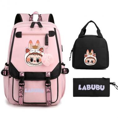 Labubu Backpack Insulation Bag Pencil Case Three Piece Set
