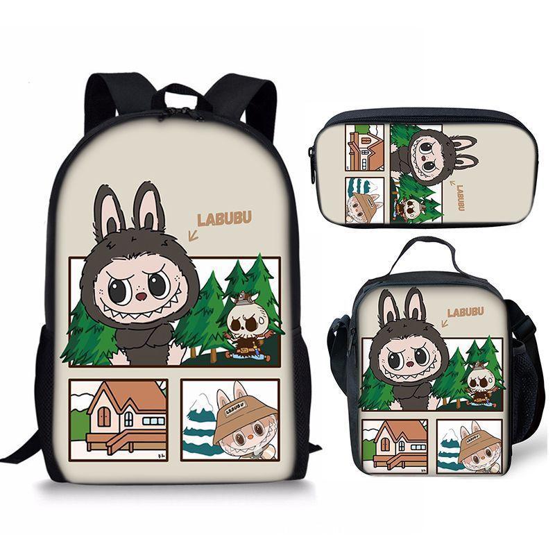 Backpack Lunch Bag Pencil Case Labubu Printed Three Piece set