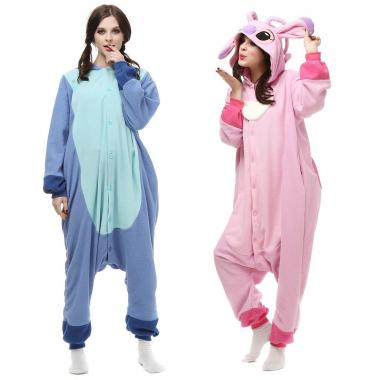 Stitch Cartoon One-piece Plush Comfortable Pajamas For Adults And Children