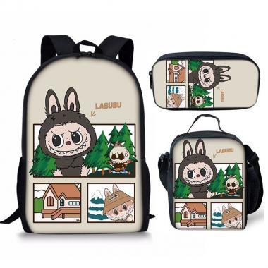 Backpack Lunch Bag Pencil Case Labubu Printed Three Piece set