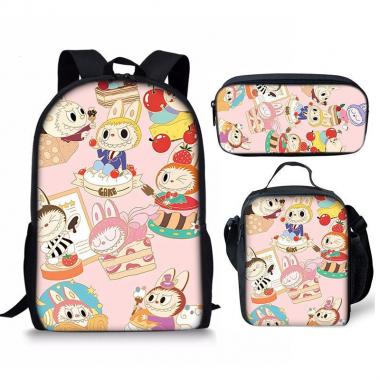 Backpack Lunch Bag Pencil Case Labubu Printed Three Piece set