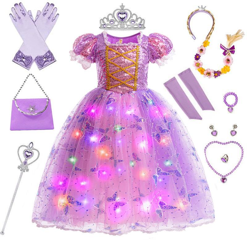 Girl Princess Butterfly Sparkling Dress With Full Set of Accessories