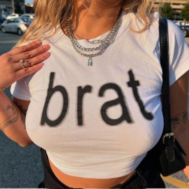 Brat Letter Printed Short Slim Fit Short Sleeved T-shirt For Women