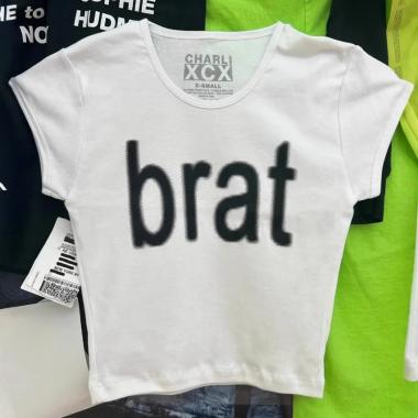Brat Letter Printed Short Slim Fit Short Sleeved T-shirt For Women