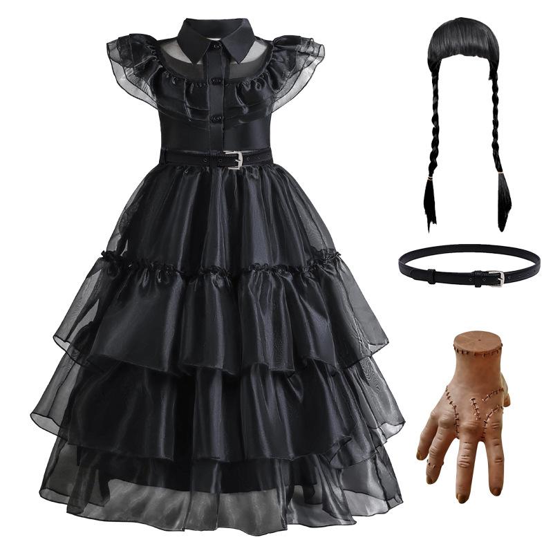 Halloween Cosplay Ball Mesh Hollow Black Cake Dress For Girls