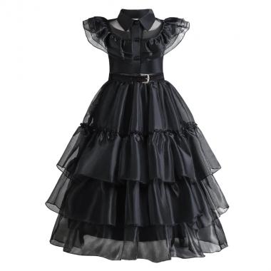 Halloween Cosplay Ball Mesh Hollow Black Cake Dress For Girls
