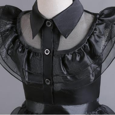 Halloween Cosplay Ball Mesh Hollow Black Cake Dress For Girls