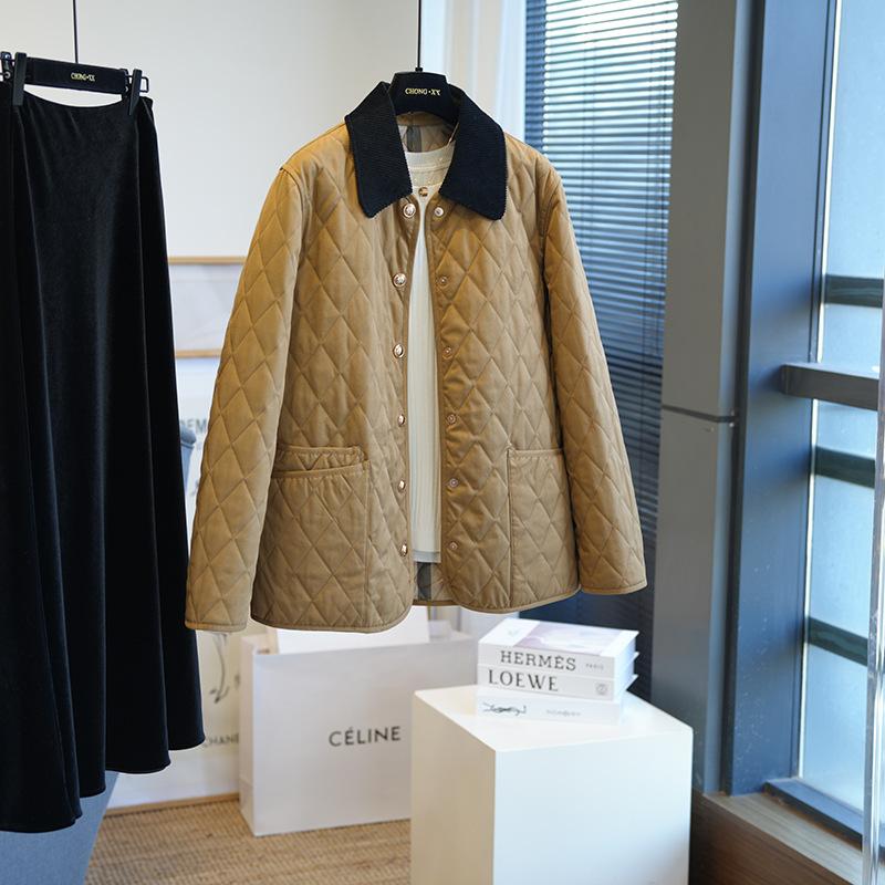 Quilted Collar Metal Snap Clip Cotton Warm Jacket