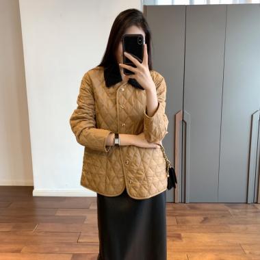 Quilted Collar Metal Snap Clip Cotton Warm Jacket