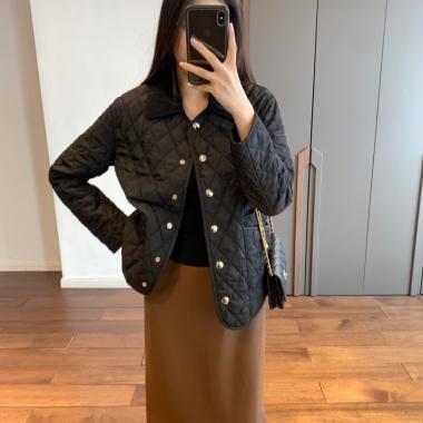 Quilted Collar Metal Snap Clip Cotton Warm Jacket