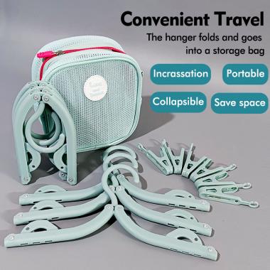 Portable Travel Folding Clothes Hanger With Storage Bag