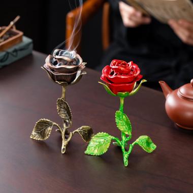 Alloy Rose Incense Burner Figurine Ornament Home Decor