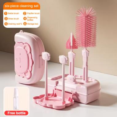 Portable 6 In 1 Baby Bottle Cleaner Brush Set Storage Box