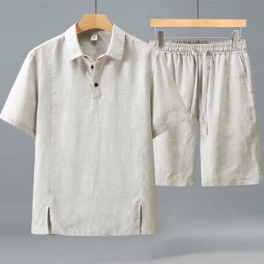 Men's 100% Linen Short Sleeved Shirt Pants Casual Set