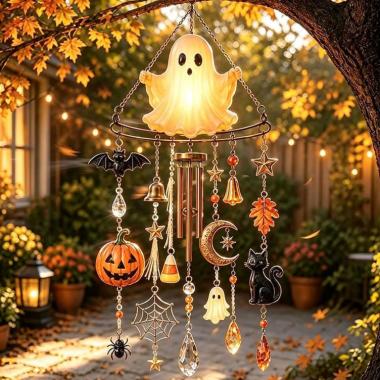 Halloween Ghost Black Cat Witch Hat Acrylic Wind Chime